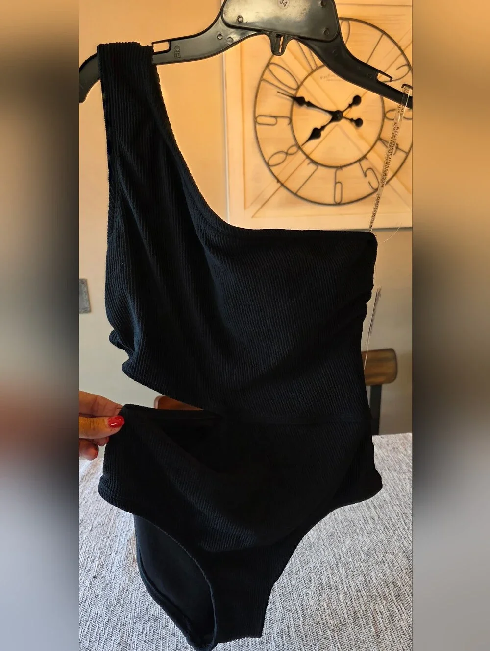 Michael Kors One-Shoulder Black Ribbed Swimsuit